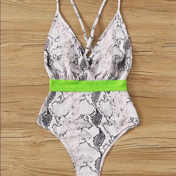 SHEIN Other - NWOT Snakeskin Print Crisscross Open Back Swimsuit
